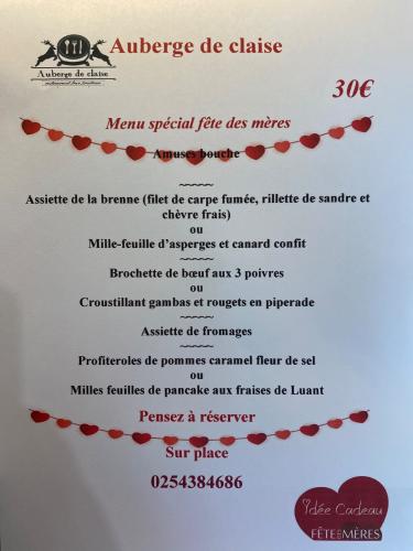 Menu fête des mère 2023